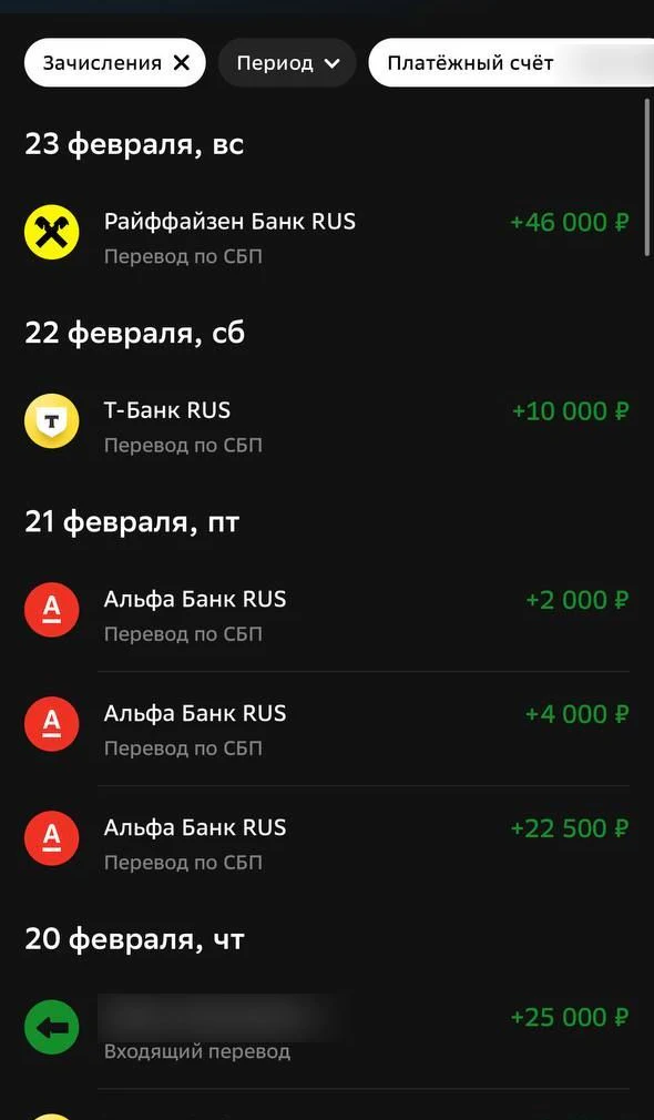 Переводы от заказчиков Олега